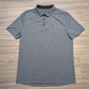 Lululemon Men's XL Blue Grey Striped Polo Shirt Golf